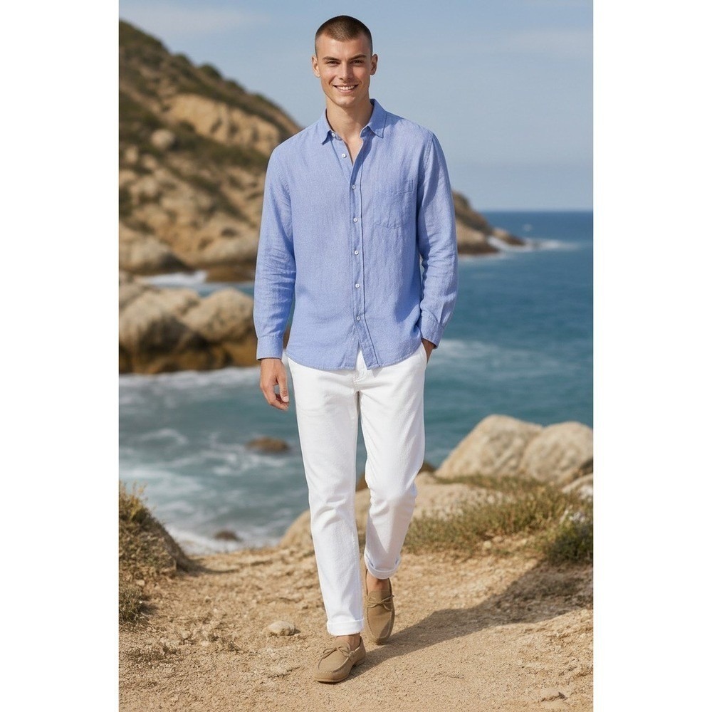 J.Crew Baird McNutt 100% Irish Linen Shirt Mens 10 Classic Blue Long Slv $118